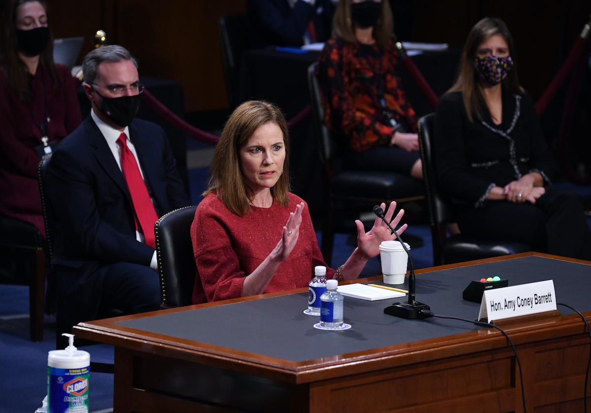 Supreme Court nominee Judge Amy Coney Barrett testifies before the Senate Judiciary Committee on the second day of her Supreme Court confirmation hearing on Capitol Hill in Washington, on Oct. 13, 2020. (Kevin Dietsch-Pool/Getty Images)