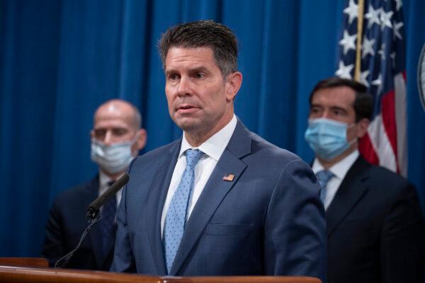 FBI Deputy Director David Bowdich speaks to the media at the Department of Justice in Washington, on Sept. 16, 2020. (Tasos Katopodis-Pool/Getty Images)