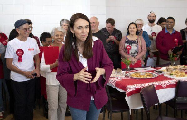New Zealand Prime Minister Jacinda Ardern gestures as she thanks her electorate workers at an event in Auckland, New Zealand on Oct. 17, 2020. (Mark Baker/AP Photo)