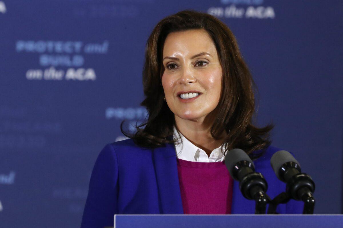 Michigan Gov. Gretchen Whitmer at Beech Woods Recreation Center in Southfield, Mich., on Oct. 16, 2020. (Chip Somodevilla/Getty Images)