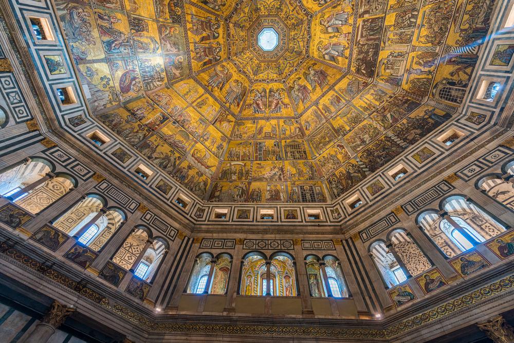 The interior of the octagonal dome of the Baptistery of Saint John is covered in mosaics. (kan_khampanya/Shutterstock)