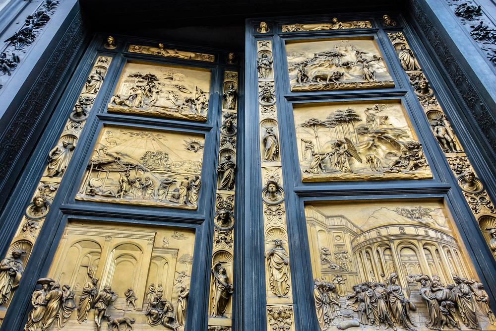 The Gates of Paradise, a pair of gilded bronze doors designed by sculptor Lorenzo Ghiberti at the north entrance of the Baptistery of St John. (Kiev.Victor/Shutterstock)