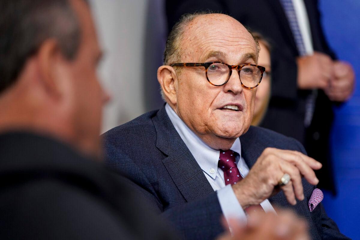 Former New York Mayor Rudy Giuliani speaks during a news conference held by U.S. President Donald Trump in the Briefing Room of the White House in Washington on Sept. 27, 2020. (Joshua Roberts/Getty Images)