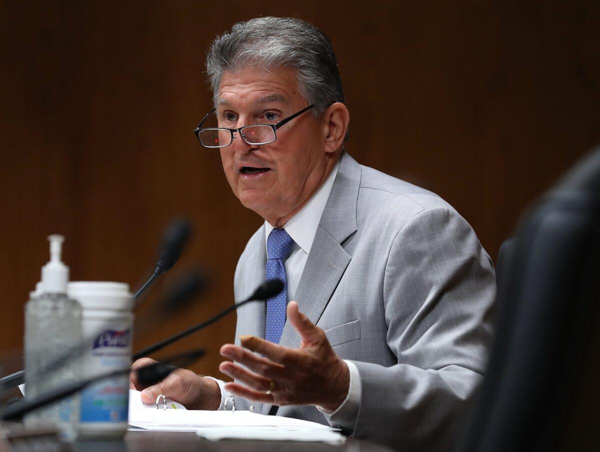 Sen. Joe Manchin (D-W.Va.) speaks during a Senate Appropriations Subcommittee hearing on Capitol Hill in Washington on June 16, 2020. (Chip Somodevilla/Pool/AFP via Getty Images)