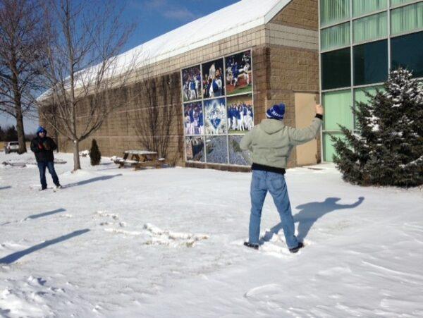 Cold weather did not dampen Ethan Bryan’s resolve to play catch every day of the year. On day 16, he played with Joshua Kennedy at the Missouri Sports Hall of Fame despite -15F degree windchills. (Jamie Bryan)