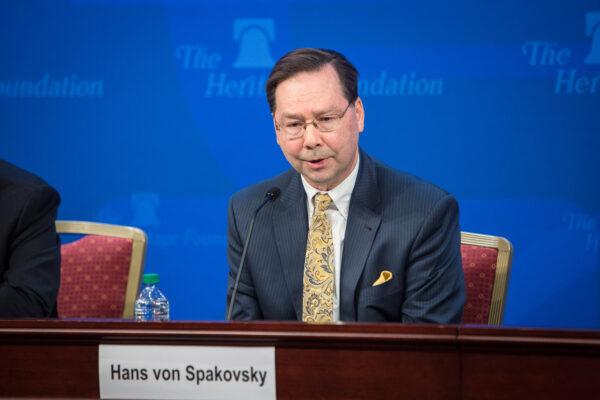 Heritage Foundation Election Law Reform Initiative Hans von Spakovsk at a Washington, D.C. event in October 2017. (Benjamin Chasteen/The Epoch Times)