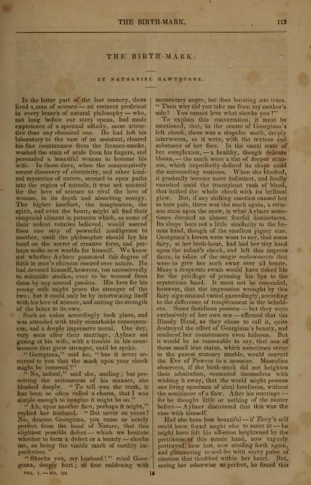 "The Birth-Mark," first published in The Pioneer in March 1843. (Public Domain)