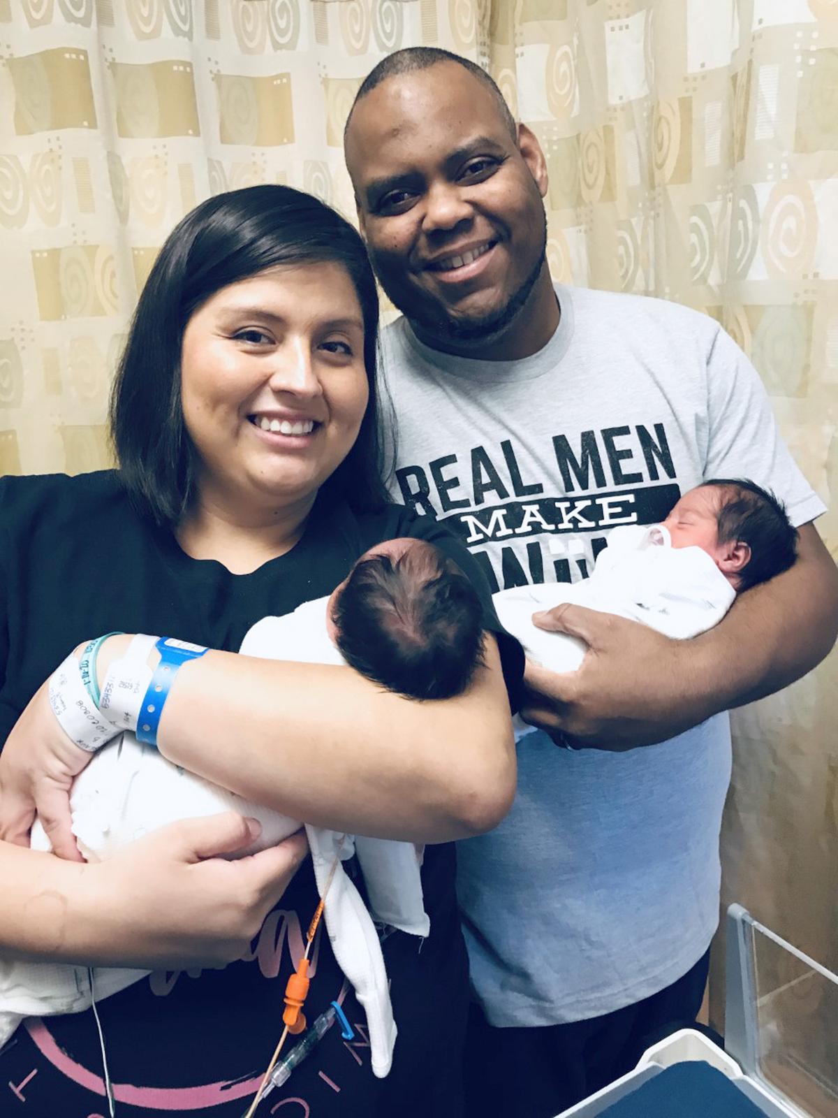 Lizeth and her husband with the twins after they were born. (Caters News)