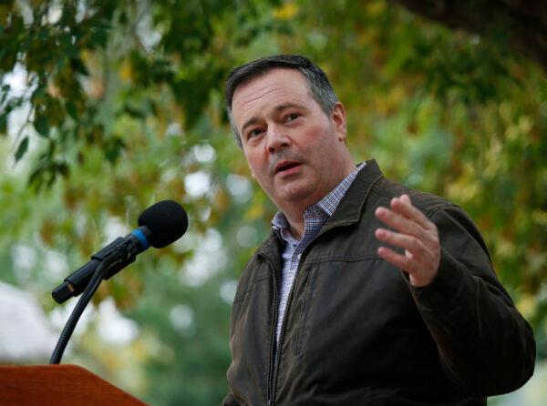 Alberta Premier Jason Kenney announces $43 million in repairs and improvements to provincial parks at a news conference in Calgary, Canada, on Sept. 15, 2020. (Todd Korol/The Canadian Press)