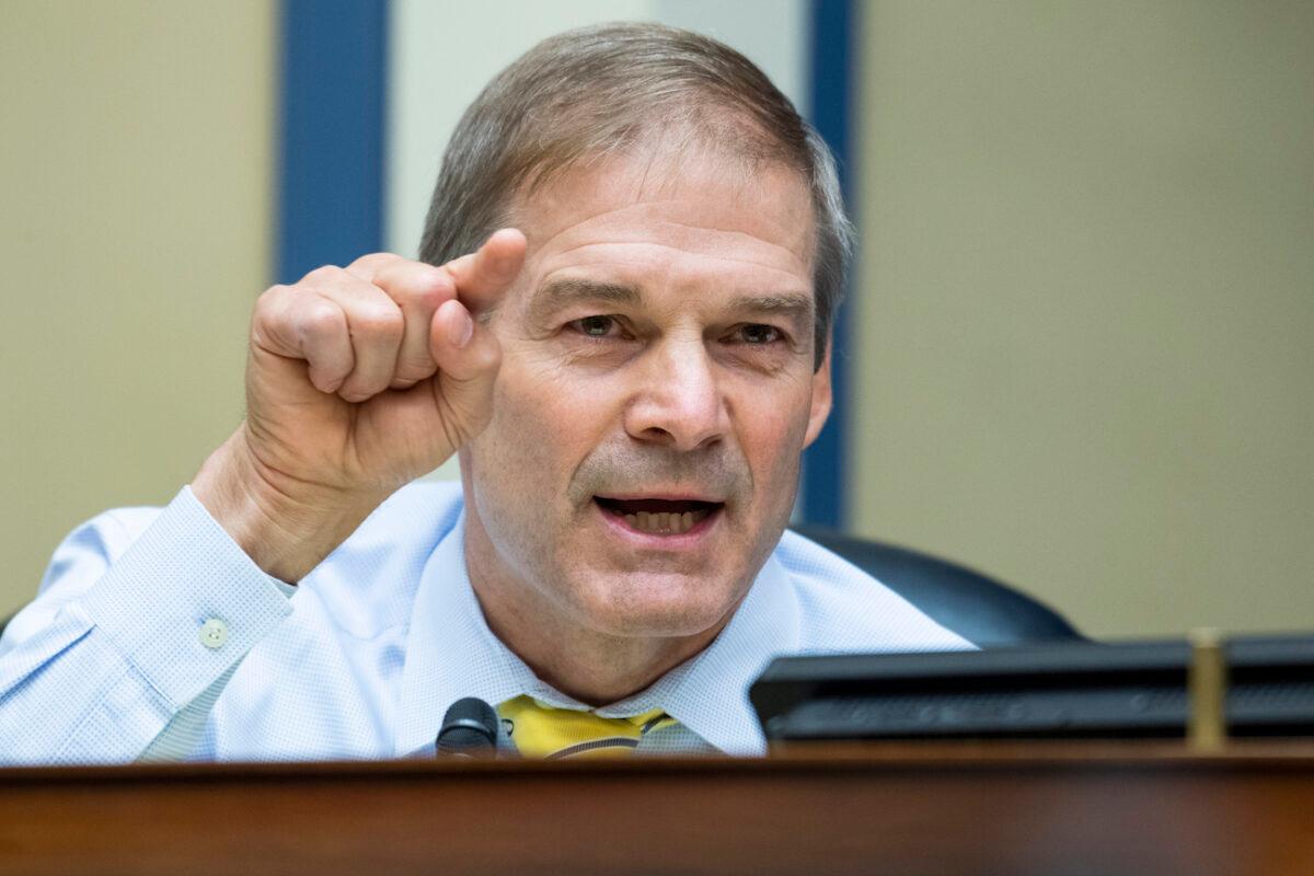 Rep. Jim Jordan (R-Ohio) during a House Oversight and Reform Committee hearing in Washington on Aug. 24, 2020. (Tom Williams/CQ Roll Call/Pool)
