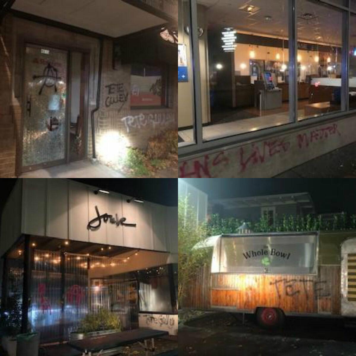 Damage to businesses inflicted by rioters in Portland, Ore., on Nov. 20, 2020. (Portland Police Bureau)