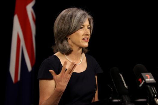 South Australian Chief Public Health Officer Nicola Spurrier announces restrictions being eased at the Daily COVID-19 update in Adelaide, Australia on Nov. 20, 2020. (Kelly Barnes/Getty Images)