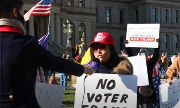 Linrong Gu attended a Stop the Steal rally in Lansing, Michigan on Nov. 21, 2020. (NTD Television)