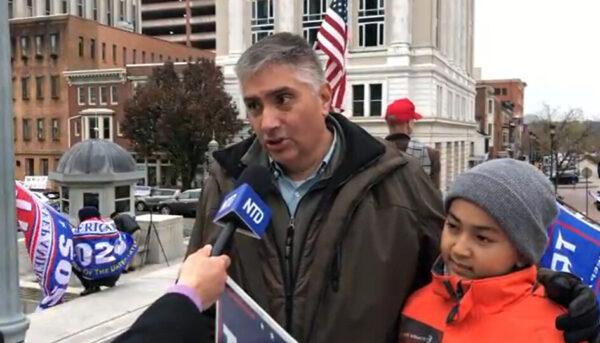 Johann Schuster attended a Stop the Steal rally in Harrisburg, Pennsylvania on Nov. 21, 2020. (NTD Television)