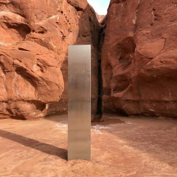 A metal monolith is pictured in a remote area of Red Rock Country in Utah, on Nov. 18, 2020. (Utah Department of Public Safety Reuters)