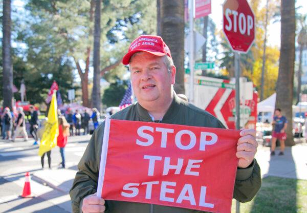 Sherwood Haisty Jr., a candidate who ran for California's 6th Congressional District in the primary, attends the protest at the State Capitol in Sacramento, Calif., on Nov. 28, 2020. (Mark Cao/The Epoch Times)