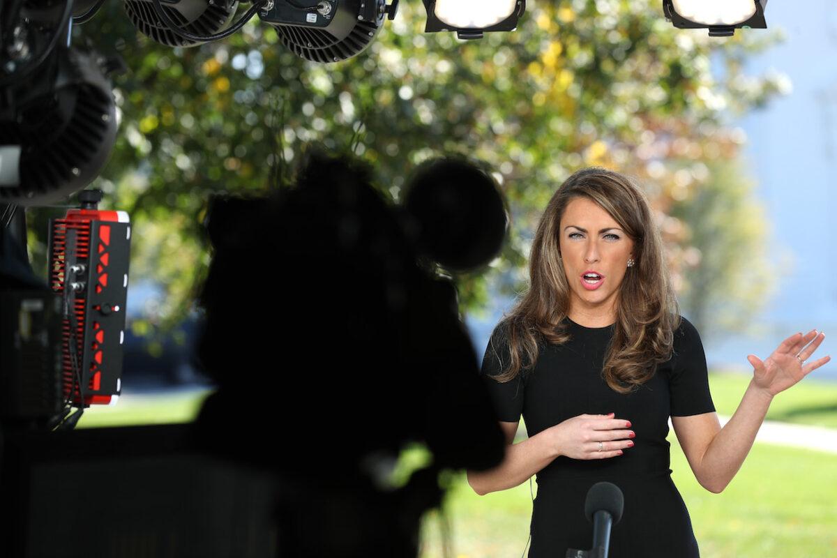 Then-White House Communications Director Alyssa Farah talks to Fox News outside the West Wing in Washington on Oct. 6, 2020. (Chip Somodevilla/Getty Images)