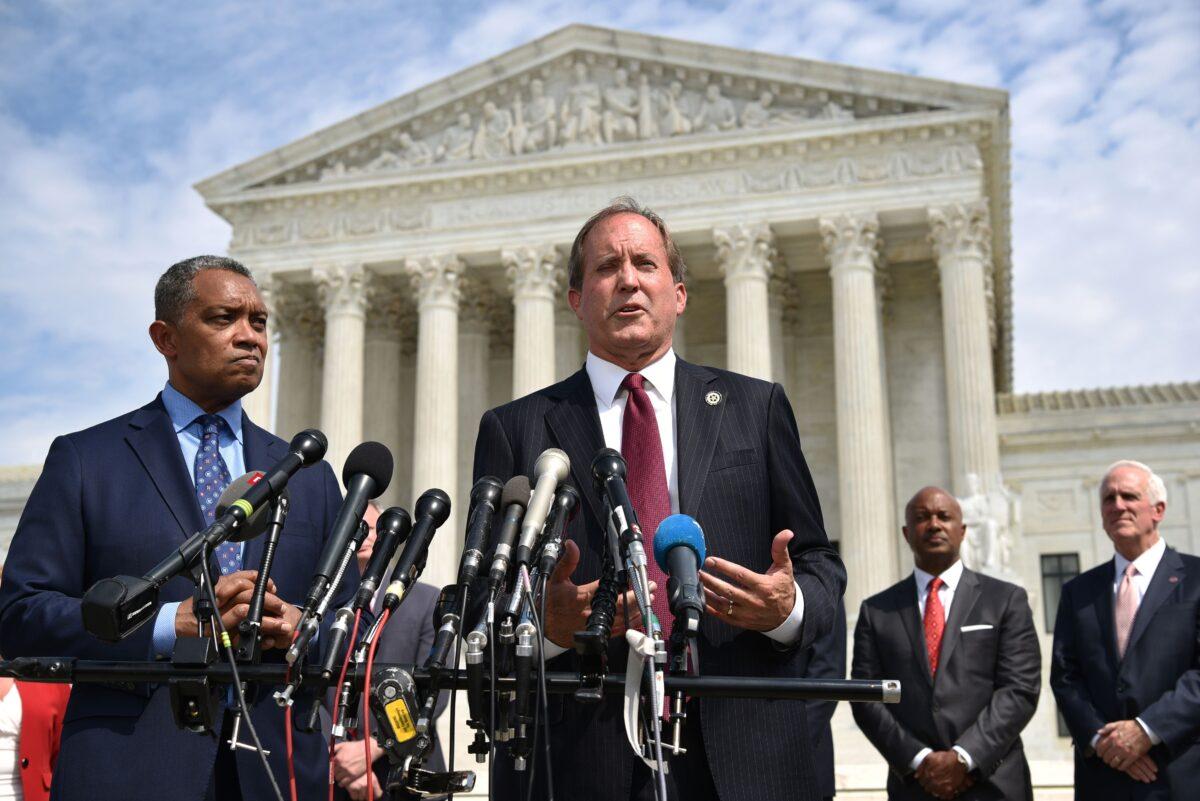 Texas Attorney General Ken Paxton speaks during the launch of an antitrust investigation into large tech companies outside of the U.S. Supreme Court in Washington on Sept. 9, 2019. (Mandel Ngan/AFP via Getty Images)