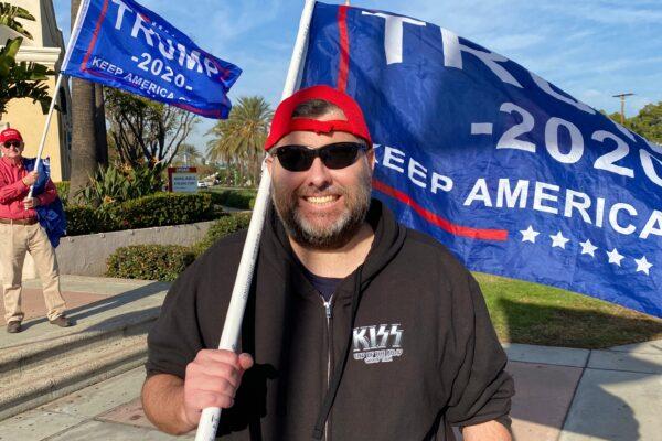 Eric Derbsch participates in a protest calling for election integrity and supporting President Donald Trump in Santa Ana, Calif., on Dec. 6, 2020. (Jack Bradley/The Epoch Times)