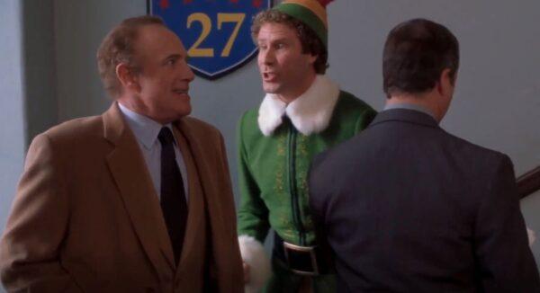 Walter Hobbs (James Caan, L) is being driven nutty by the son (Will Ferrell, C) he never knew he had, in “Elf.” (New Line Cinema)