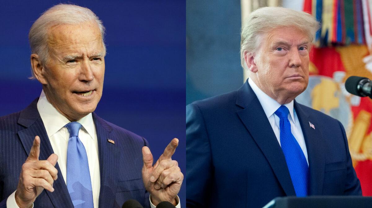 Democratic presidential candidate Joe Biden, left, and President Donald Trump in file photographs. (AP Photo; Getty Images)