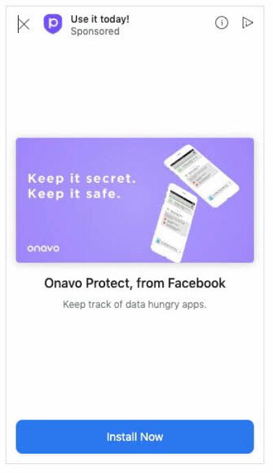 Advertising promotion for the Onavo Protect VPN which is owned by Facebook (ACCC)