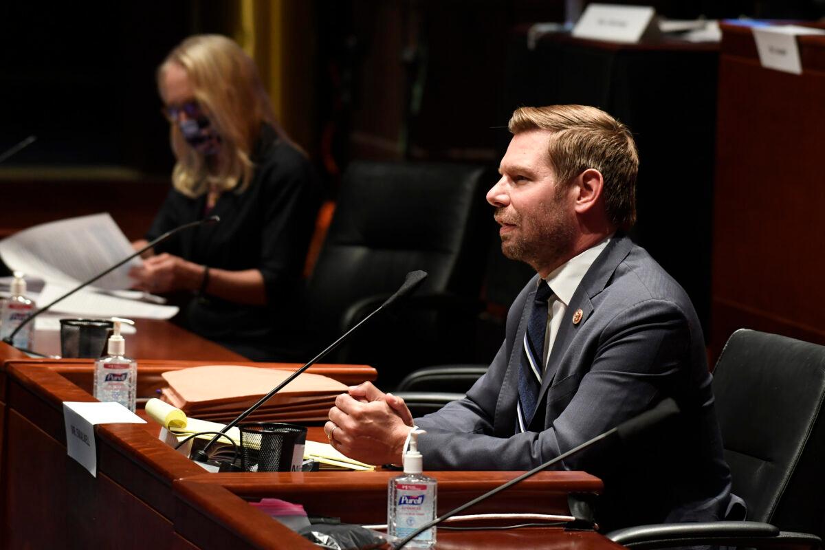 Rep. Eric Swalwell (D-Calif.) speaks during a hearing in Washington on June 24, 2020. (Susan Walsh/Pool/Getty Images)