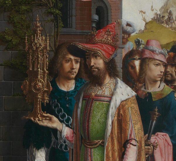King Melchior with his attendants, behind Caspar, in a detail of “Adoration of the Magi.” (PD-US)