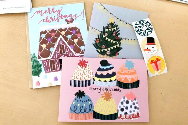 Handmade Christmas cards await distribution by siblings Karis and Kyler Choi in Torrance, Calif. (Courtesy of Karis and Kyler Choi)
