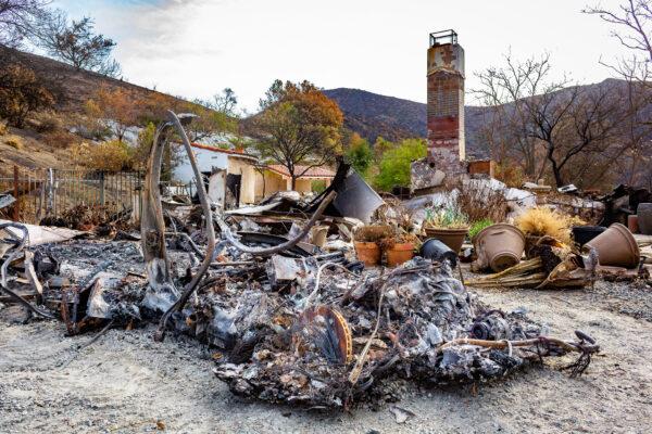 Rubble from Orange County's Bond Fire in Williams Canyon, Calif., on Dec. 23, 2020. (John Fredricks/The Epoch Times)