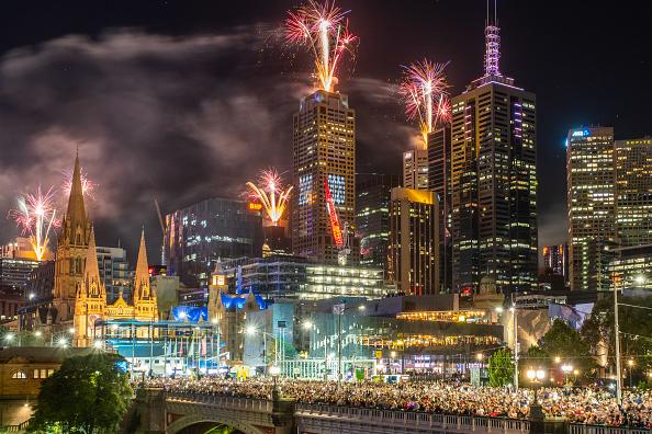 Fireworks erupt over the Melbourne central business district during New Year's Eve celebrations in Melbourne, Australia on Jan. 1, 2020. (Asanka Ratnayake/Getty Images)