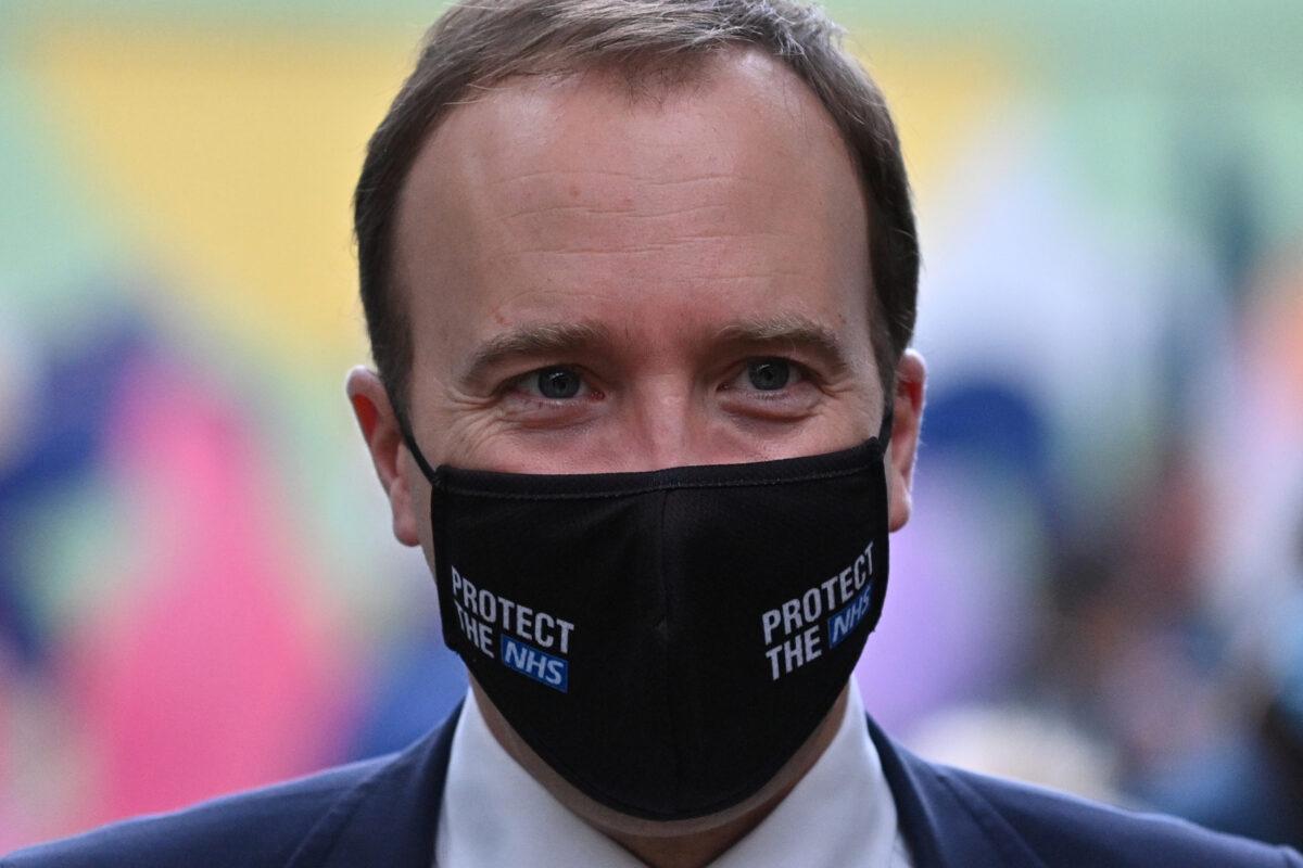Britain's Health Secretary Matt Hancock is shown wearing a mask in London on Oct. 27, 2020. (Justin Tallis/WPA Pool/Getty Images)