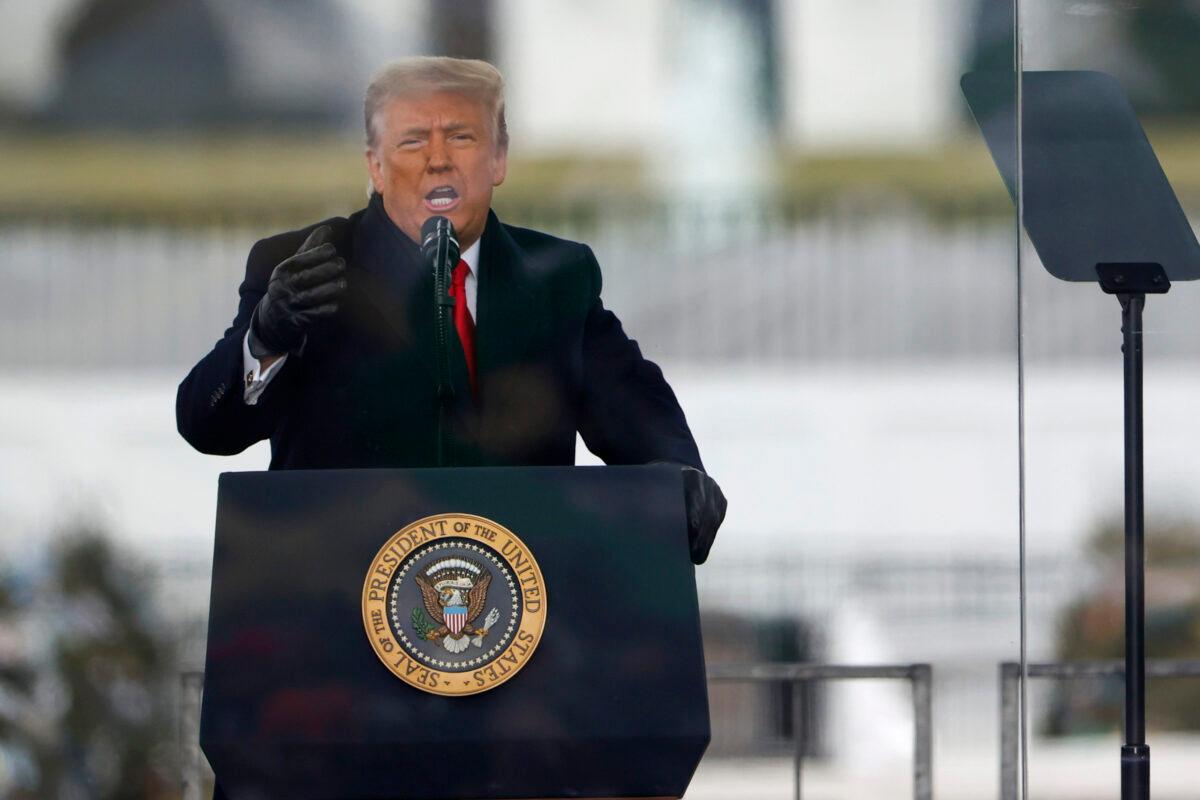 President Donald Trump speaks at the "Stop The Steal" Rally in Washington, on Jan. 6, 2021. (Tasos Katopodis/Getty Images)
