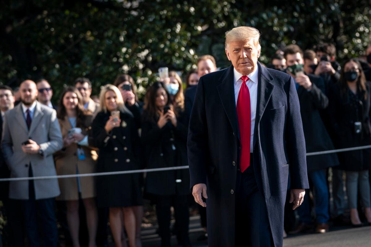 President Donald Trump on the South Lawn of the White House on Jan. 12, 2021. (Drew Angerer/Getty Images)