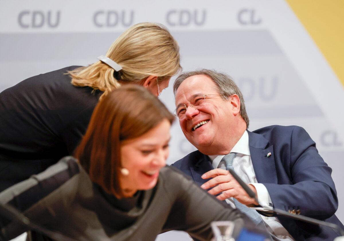 The new elected Christian Democratic Union (CDU) party leader Armin Laschet shares a laugh with the party members following his election during the second day of the party's 33rd congress held online amidst the coronavirus pandemic, in Berlin, Germany, Jan.16, 2021. (Odd Andersen/Pool via Reuters)