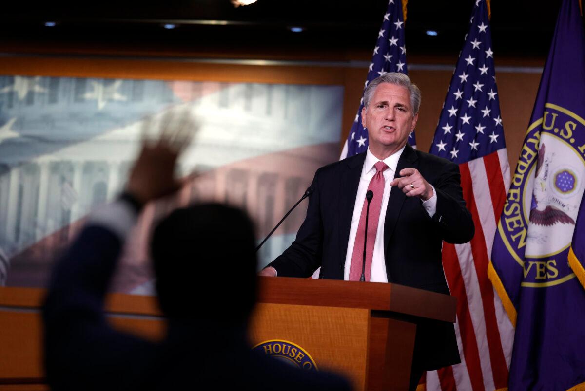House Minority Leader Kevin McCarthy (R-Calif.) speaks during a press conference at the U.S. Capitol in Washington on Jan. 21, 2020. (Justin Sullivan/Getty Images)