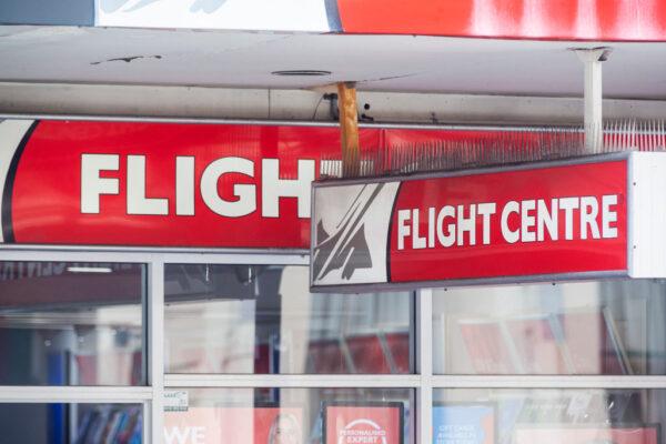 A Flight Centre sign is seen on March 26, 2020 in Sydney, Australia. (Jenny Evans/Getty Images)