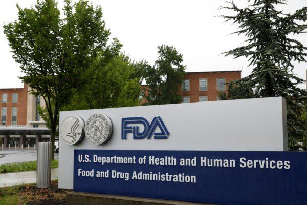 A sign is seen outside of the Food and Drug Administration (FDA) headquarters in White Oak, Md., on Aug. 29, 2020. (Andrew Kelly/Reuters)
