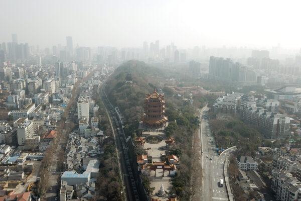 An aerial view of the Yellow Crane Tower in Wuhan, China, on Jan. 28, 2021. (Lintao Zhang/Getty Images)