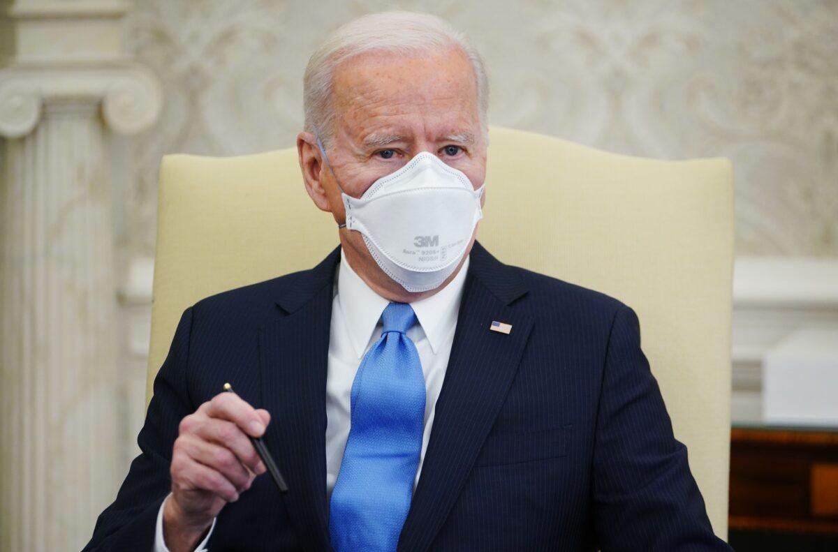 President Joe Biden speaks during a meeting with a bipartisan group of governors and mayors on his COVID-19 relief plan, at the White House on Feb. 12, 2021. (Mandel Ngan/AFP via Getty Images)