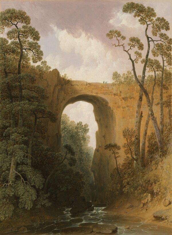 "Natural Bridge," circa 1820, by Joshua Shaw. Oil on paper. Purchase with funds donated by the Arthur and Holly Magill Fund; the Museum Association; Sydney and Ed Taylor; Shirley Tuck; the 2008 Museum Antiques Show, sponsored by Carolina First, 2006. Greenville County Museum of Art. (Greenville County Museum of Art)