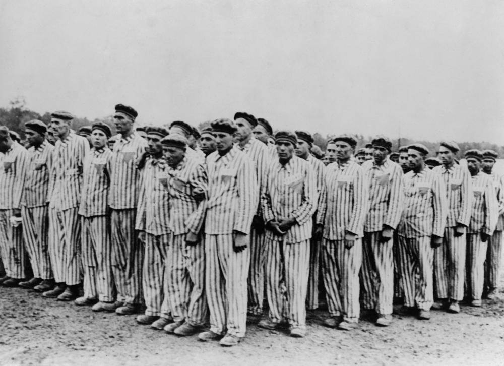 Roll call at Buchenwald concentration camp, circa 1938–1941, per Shutterstock. (Everett Collection/Shutterstock)