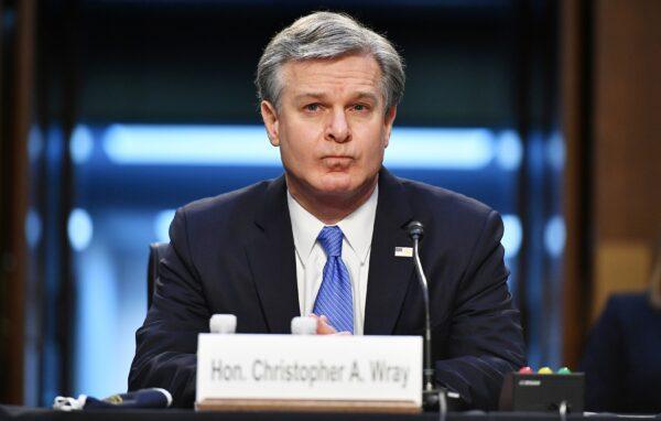 FBI Director Christopher Wray testifies before the U.S. Senate Judiciary Committee on Capitol Hill in Washington on March 2, 2021. (Mandel Ngan/Pool via Reuters)