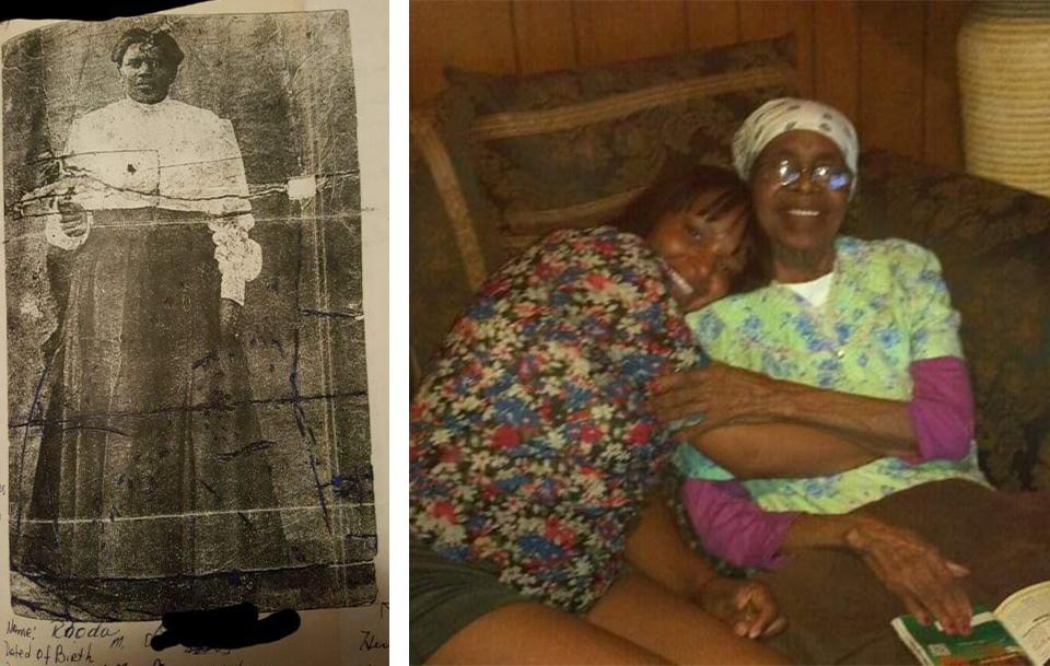 (L) Kathy's great-great-great-great-grandmother, Rhoda, who was a slave; (R) Kathy with her grandmother (Courtesy ofKathy Barnette)