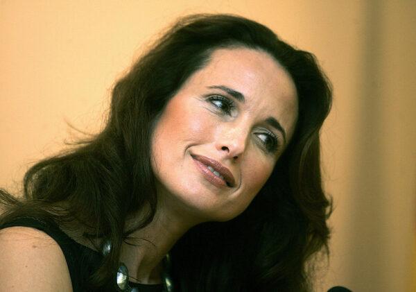 Andie MacDowell at a press conference in Valencia, Spain, on Oct. 13, 2005. (JOSE JORDAN/AFP via Getty Images)