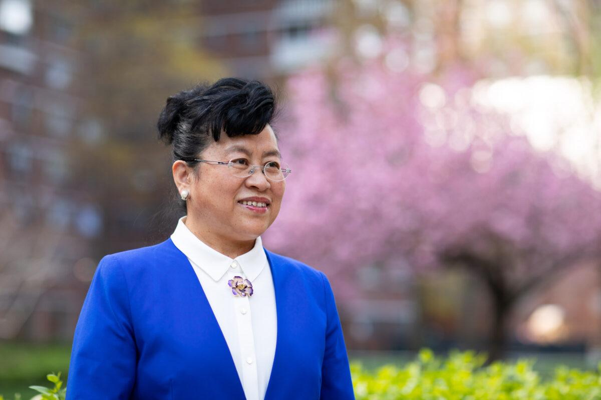 Falun Gong practitioner Luan Shuang in New York on April 19, 2021. (Chung I Ho/The Epoch Times)