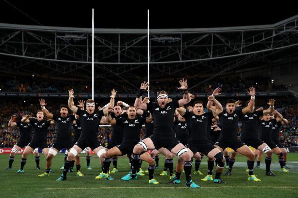 Kieran Read of the All Blacks and teammates perform the Haka during the Rugby Championship Bledisloe Cup match between the Australian Wallabies and the New Zealand All Blacks at ANZ Stadium in Sydney, Australia, on Aug. 18, 2018. (Cameron Spencer/Getty Images)