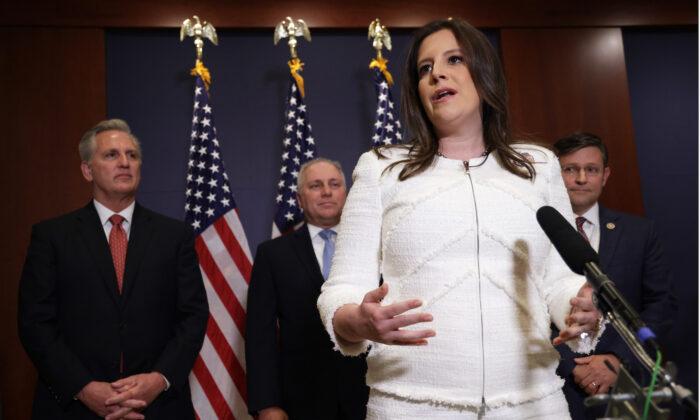 Rep. Elise Stefanik (R-N.Y.) speaks at the U.S. Capitol Visitor Center on May 14, 2021. (Alex Wong/Getty Images)