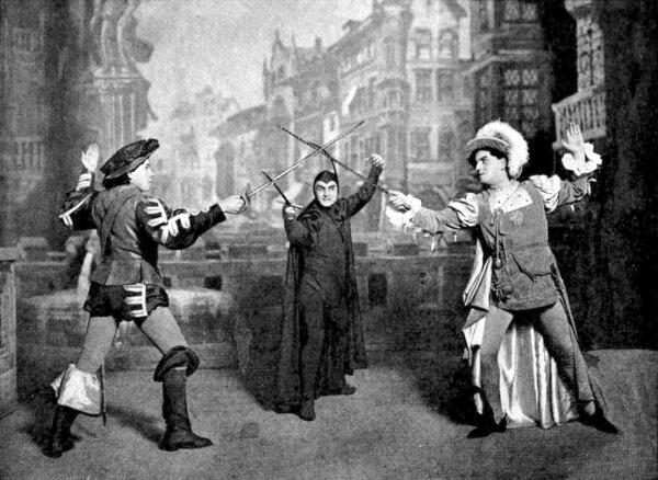 Duel scene from Act IV of Charles Gounod’s opera “Faust,” from the 1917 “The Victrola Book of the Opera. (Public Domain)