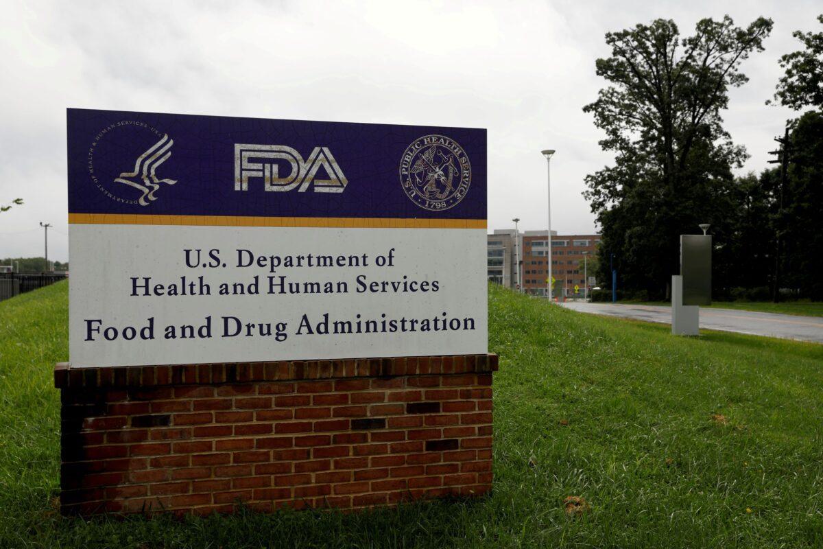 Signage is seen outside of the Food and Drug Administration (FDA) headquarters in White Oak, Md., on Aug. 29, 2020. (Andrew Kelly/Reuters)